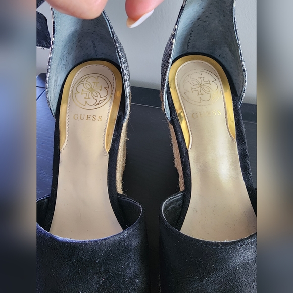 Guess Black and Snakeskin Wedge Sandals - Picture 3 of 6
